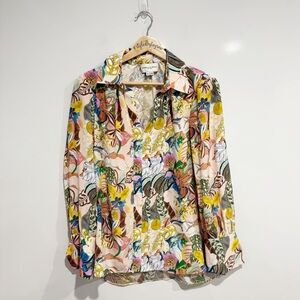 Charlotte Brody New York Floral Print Button Down Silk Blouse Top